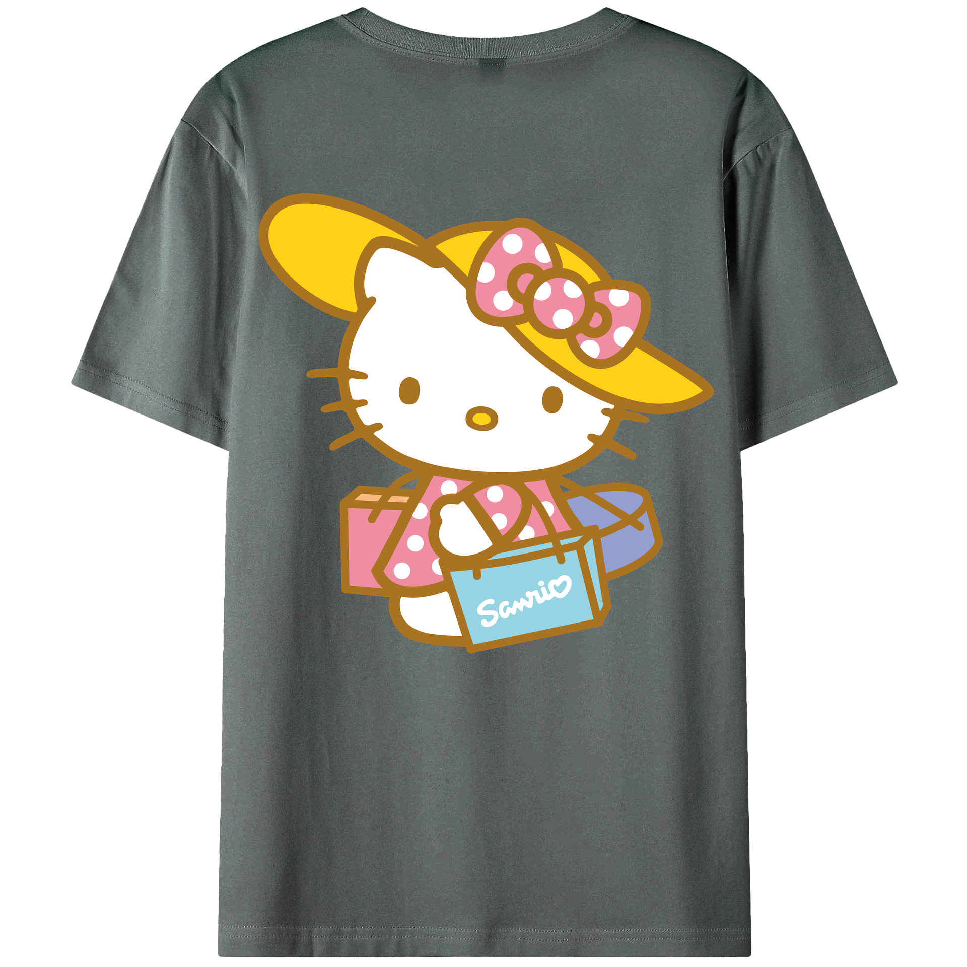 （画像用） Hello Kitty ハローキティ 綿100％ メンズ半袖Tシャツ（バックプリント） 通気性